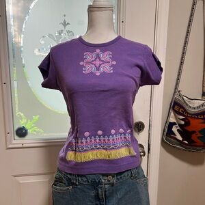 Vintage Purple baby tee Embroidered Fringe Women's Tee